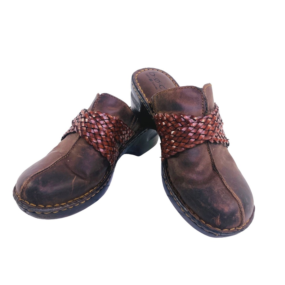 BOC Born Concept Womens 10 Brown Leather Woven Strap Clogs Mules C43023 CIE13